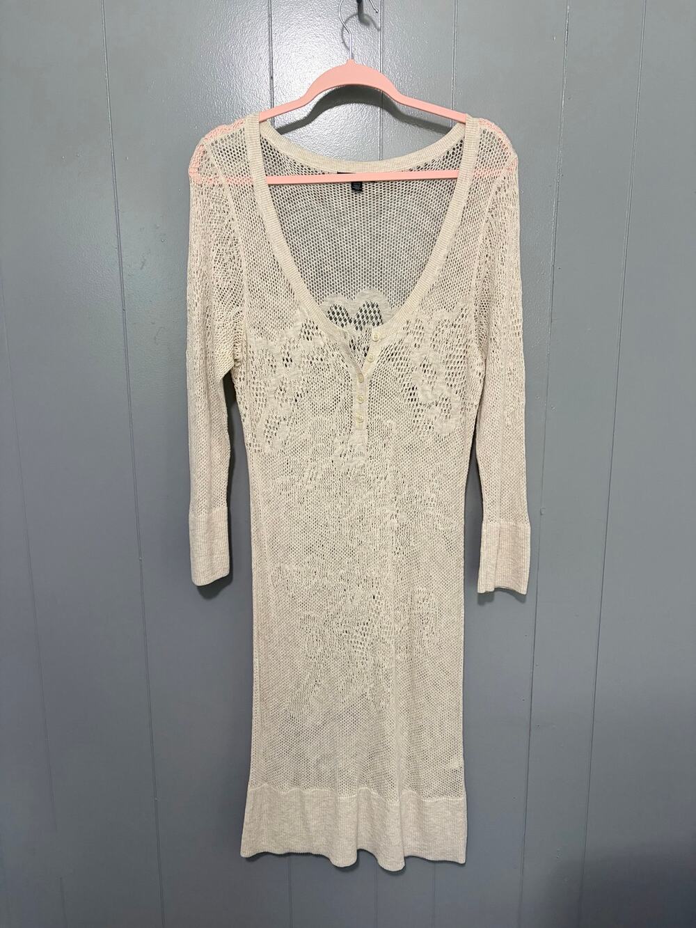 American Eagle Outfitters Beige Knit Crochet Boho Festival Mini Dress XXL